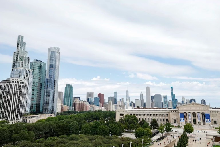 Field Museum and Chicago's skyline is seen from Soldier Field prior to an NFL preseason football game between the Chicago Bears and the Tennessee Titans, Saturday, Aug. 12, 2023, in Chicago.