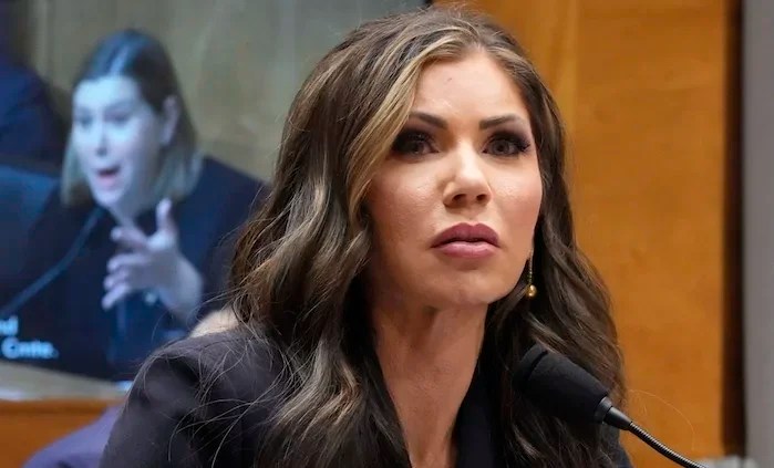 South Dakota Gov. Kristi Noem, President-elect Donald Trump's nominee to be Secretary of Homeland Security, appears before the Senate Homeland Security and Governmental Affairs Committee for her confirmation hearing, at the Capitol in Washington, Friday, Jan. 17, 2025.