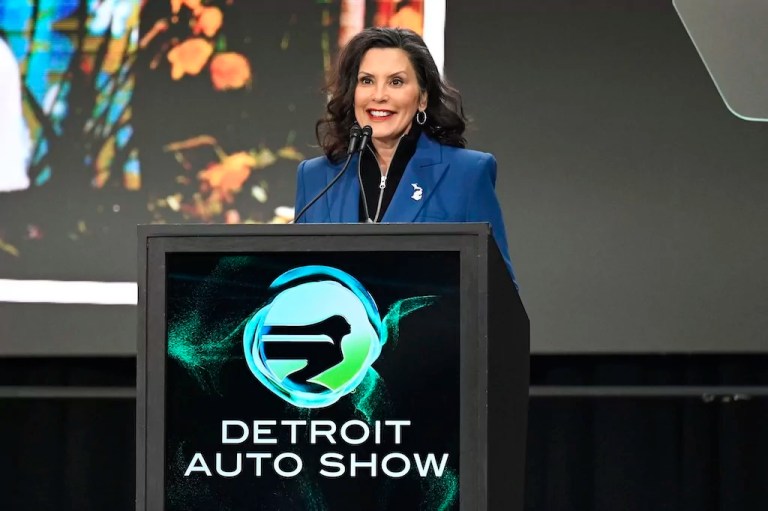 Gov. Gretchen Whitmer (D-MI) speaks at the Detroit Auto Show, Wednesday, Jan. 15, 2025, in Detroit.