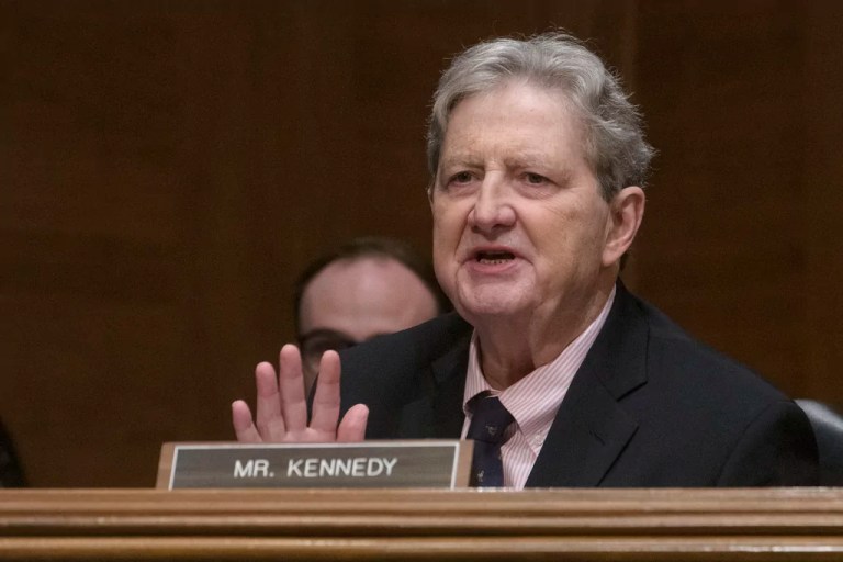 Sen. John Kennedy (R-LA) questions Eric Scott Turner, President-elect Donald Trump's nominee for secretary of Housing at a Senate Committee on Banking, Housing, and Urban Affairs hearing for his pending confirmation on Capitol Hill, Thursday, Jan. 16, 2025, in Washington.