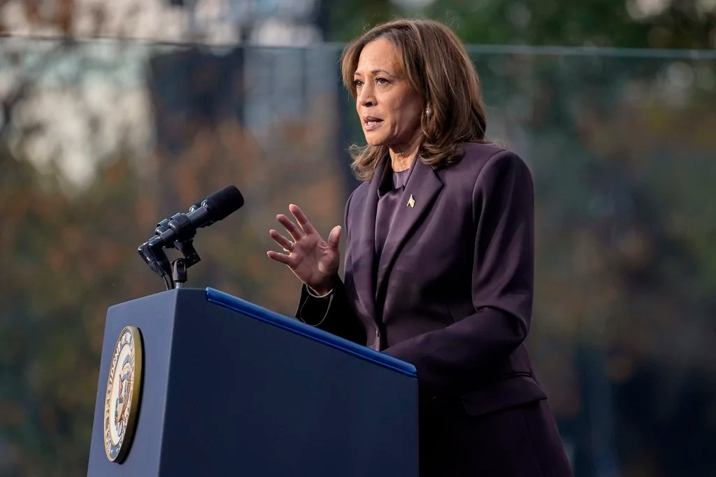 Vice President Kamala Harris delivers a concession speech for the 2024 presidential election on the campus of Howard University in Washington, Nov. 6, 2024.