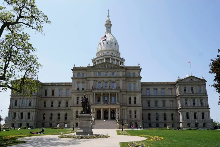 The Michigan State Capitol is photographed, May 24, 2023, in Lansing, Mich. Democrats hope to restore their slim majority in the state House of Representatives Tuesday, April 16, 2024, when voters will fill two vacant seats in suburban Detroit. In District 13, Democrat Mai Xiong faces Republican Ronald Singer. In District 25, Democrat Peter Herzberg faces Republican Josh Powell. The chamber deadlocked at a 54-54 tie in November when two Democratic members won mayoral elections.