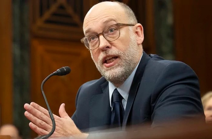 Russell Vought, President Donald Trump's choice for director of the Office of Management and Budget, speaks during a Senate Budget Committee hearing on his nomination on Capitol Hill in Washington, Wednesday, Jan. 22, 2025. 