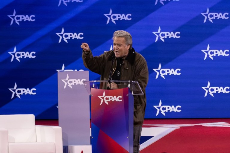 Steve Bannon speaks at CPAC on Feb. 20, 2025.
