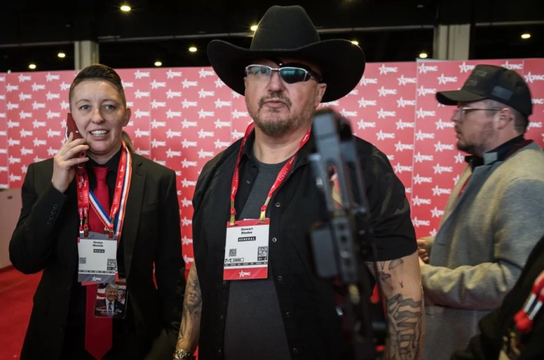 Stewart Rhodes, who was one of the 14 who received a commutation from President Donald Trump, was among the thousands of attendees at the Gaylord National Resort in National Harbor, Maryland.