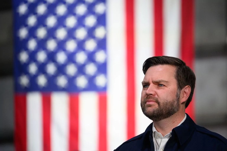 Vice President JD Vance makes remarks during a visit to the East Palestine Fire Station on the second anniversary of the Norfolk Southern train derailment in East Palestine, Ohio, on Monday, Feb. 3, 2025. (Justin Merriman / for the Washington Examiner)