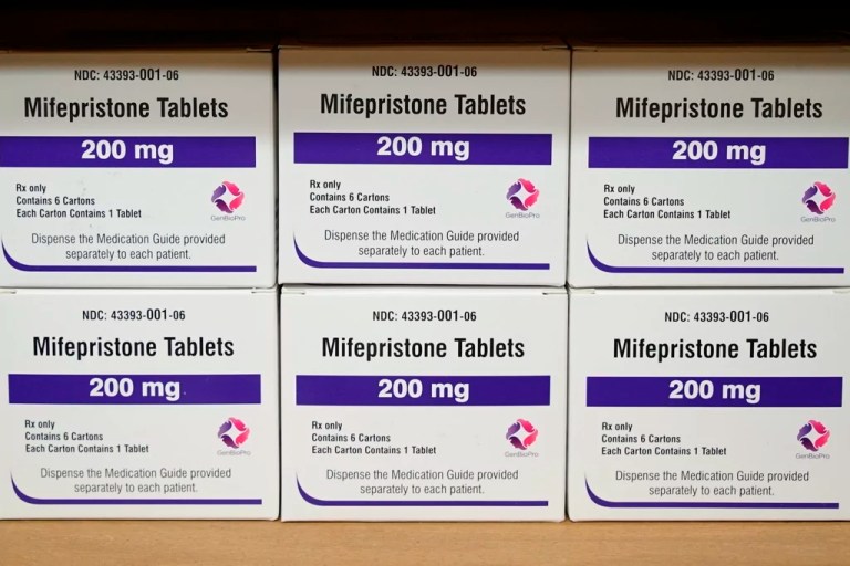 oxes of the drug mifepristone sit on a shelf at the West Alabama Women's Center in Tuscaloosa, Ala., on March 16, 2022.