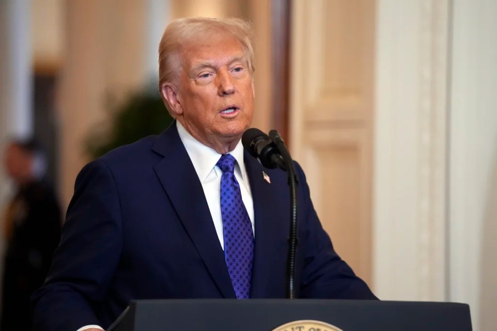 President Donald Trump speaks before signing the Laken Riley Act in the East Room of the White House, Wednesday, Jan. 29, 2025, in Washington.