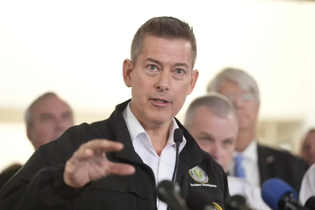 Transportation Secretary Sean Duffy speaks during a news conference at Ronald Reagan Washington National Airport, Thursday morning, Jan. 30, 2025, in Arlington, Virginia.
