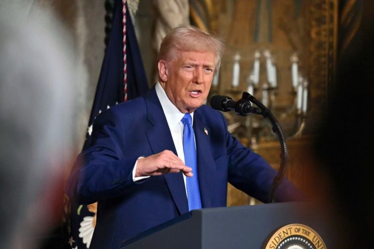 President Donald Trump speaks at Mar-a-Lago