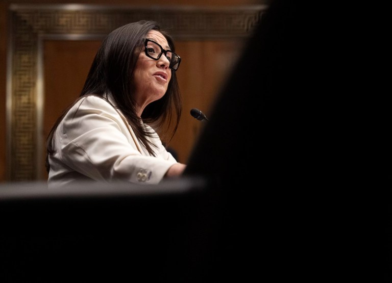Lori Chavez-DeRemer attends a hearing of the Senate Health, Education, Labor, and Pensions Committee on her nomination for secretary of labor, Wednesday, Feb. 19, 2025, on Capitol Hill in Washington.