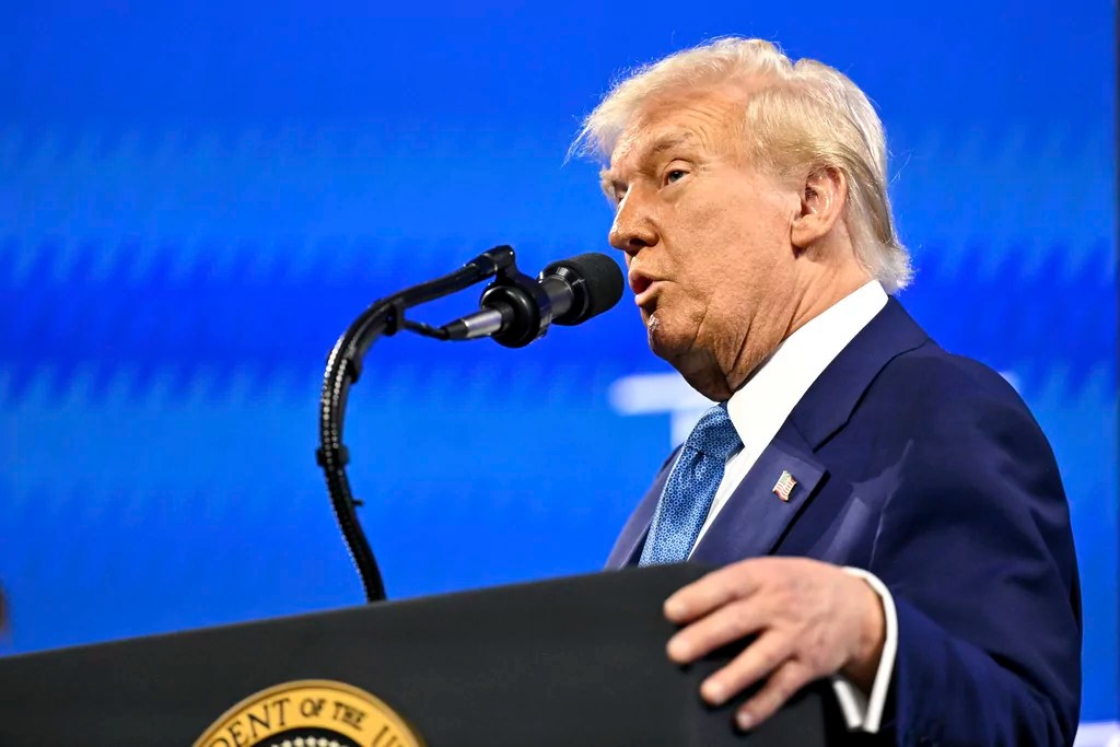 President Donald Trump speaks at the Future Investment Initiative (FII) Institute summit in Miami Beach, Fla., Wednesday, Feb. 19, 2025.
