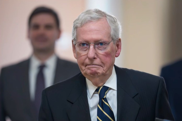 Senate Minority Leader Mitch McConnell (R-KY) walks to the chamber as Congress returns for the lame-duck session at the Capitol in Washington, Nov. 12, 2024.