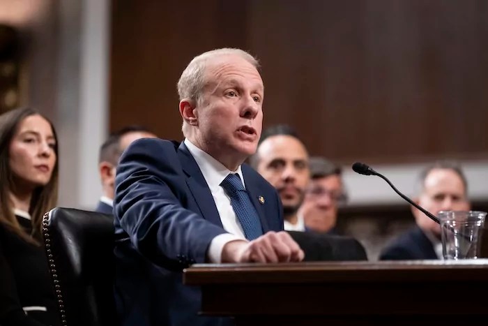 Stephen Feinberg, President Donald Trump's choice to be deputy secretary of defense, appears before the Senate Armed Services Committee for his confirmation hearing, on Capitol Hill in Washington, Tuesday, Feb. 25, 2025. 