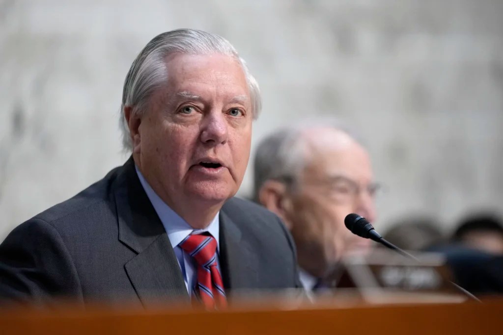 Sen. Lindsey Graham, R-S.C., speaks during the Senate Judiciary Committee confirmation hearing for Kash Patel, President Donald Trump's choice to be director of the FBI, at the Capitol in Washington, Thursday, Jan. 30, 2025. (AP Photo/Ben Curtis)