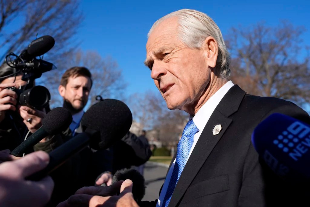 Peter Navarro, White House Senior Counselor for Trade and Manufacturing, speaks to the media outside the West Wing of the White House, Tuesday, Feb. 4, 2025, in Washington.