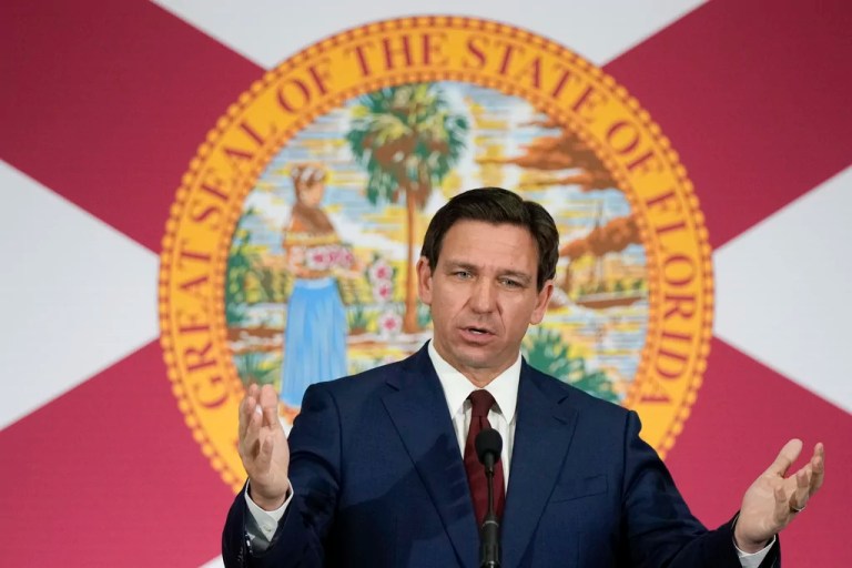 Gov. Ron DeSantis (R-FL) speaks during a news conference in Miami, May 9, 2023.