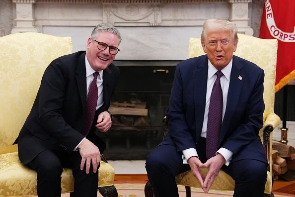 U.S. President Donald Trump holds a bilateral meeting with British Prime Minister Keir Starmer in the Oval Office of the White House in Washington, D.C., Feb. 27, 2025.