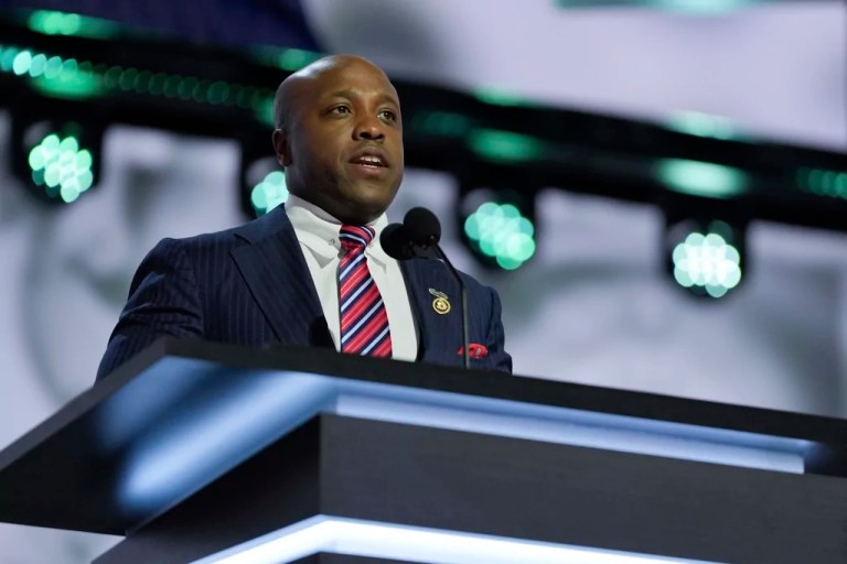 Rep. Wesley Hunt (R-TX) speaks during the Republican National Convention, Monday, July 15, 2024, in Milwaukee.