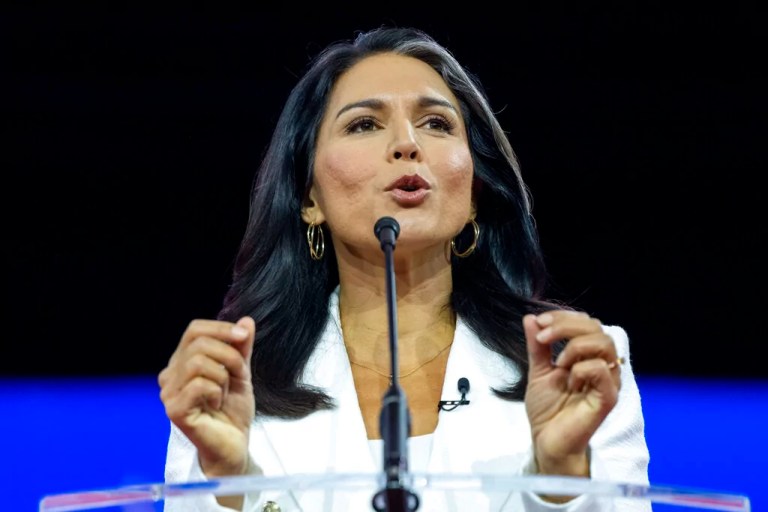 Former Hawaii Rep. Tulsi Gabbard speaks at the Conservative Political Action Conference, CPAC 2023, Saturday, March 4, 2023, at National Harbor in Oxon Hill, Md. (AP Photo/Alex Brandon)