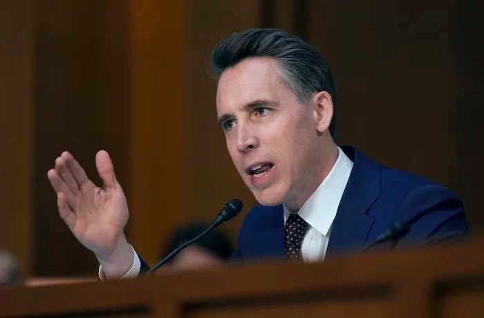 Sen. Josh Hawley, R-Mo., speaks as Pam Bondi, President-elect Donald Trump's choice to lead the Justice Department as attorney general, appears before the Senate Judiciary Committee for her confirmation hearing, at the Capitol in Washington