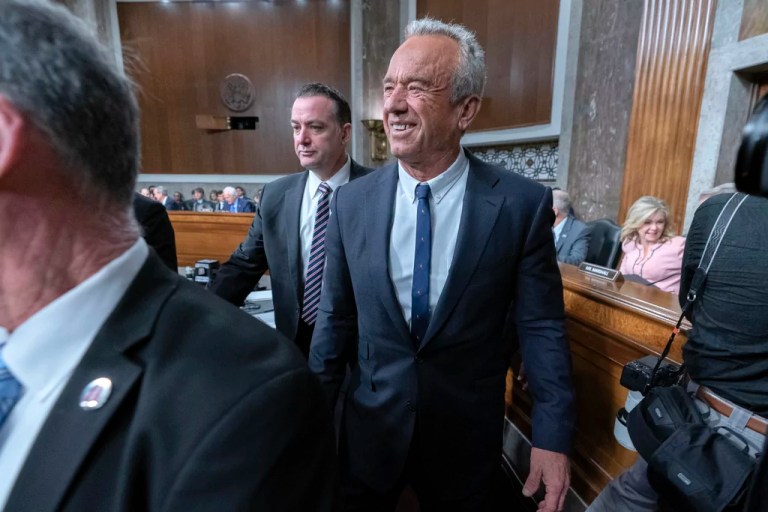 Robert F. Kennedy Jr., President Donald Trump's choice to be the secretary of Health and Human Services, arrives to testify before the Senate Finance Committee during his confirmation hearing at the Capitol in Washington, Wednesday, Jan. 29, 2025.