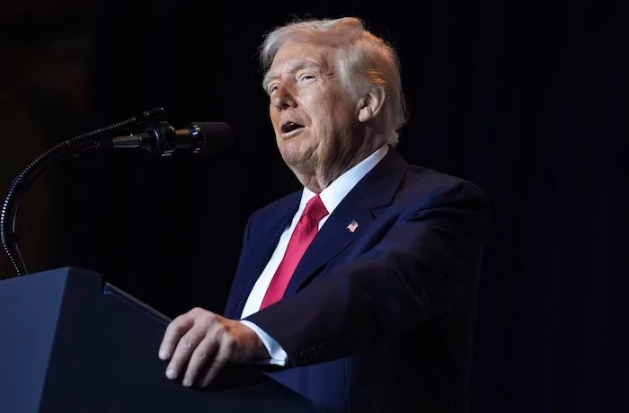 President Donald Trump speaks during the National Prayer Breakfast at Washington Hilton, Thursday, Feb. 6, 2025, in Washington.
