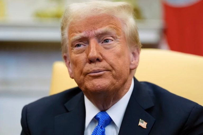 President Donald Trump speaks during a meeting with Japanese Prime Minister Shigeru Ishiba in the Oval Office of the White House, Friday, Feb. 7, 2025, in Washington.