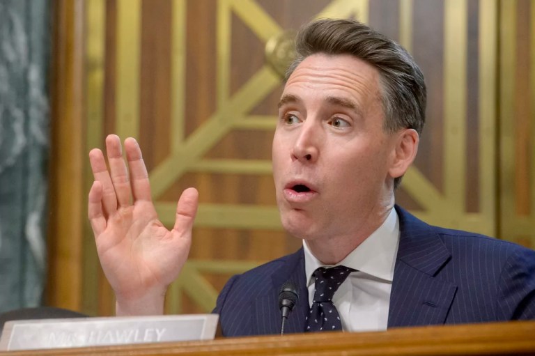 Sen. Josh Hawley (R-MO) questions the witnesses during a Senate Judiciary committee hearing on fentanyl, and the need for permanent class scheduling on Capitol Hill, Tuesday, Feb. 4, 2025, in Washington.