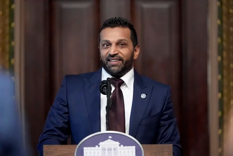 Kash Patel, President Donald Trump's new Director of the FBI, speaks during a swearing-in ceremony, Friday, Feb. 21, 2025, in the Indian Treaty Room at the Eisenhower Executive Office Building on the White House campus in Washington. (AP Photo/Mark Schiefelbein)
