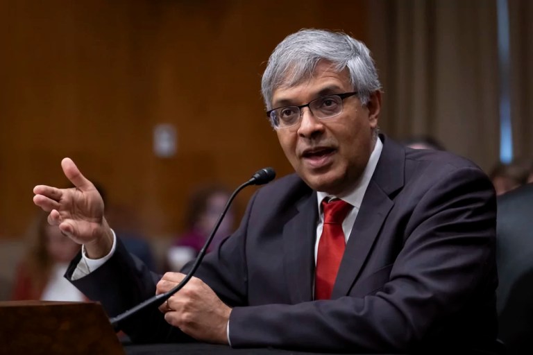 Dr. Jay Bhattacharya, President Donald Trump's choice to be Director of the National Institutes of Health, appears before the Senate Health, Education, Labor, and Pensions Committee for his confirmation hearing, at Capitol Hill in Washington, Wednesday, March 5, 2025. 