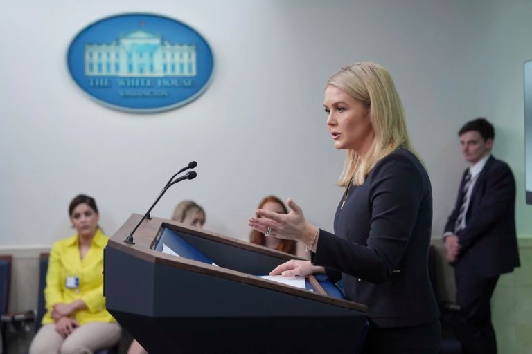 White House press secretary Karoline Leavitt speaks with reporters in the James Brady Press Briefing Room at the White House, Wednesday, March 5, 2025, in Washington.