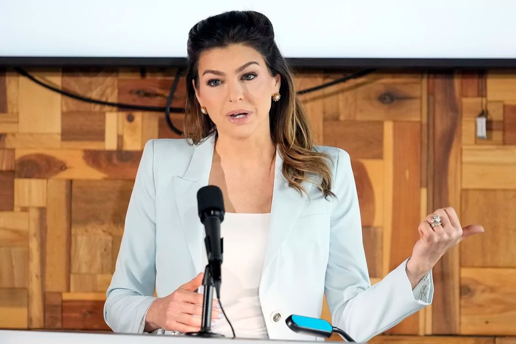 Florida first lady Casey DeSantis speaks during a Patient Freedom news conference Wednesday, March 5, 2025, in Tampa, Fla.