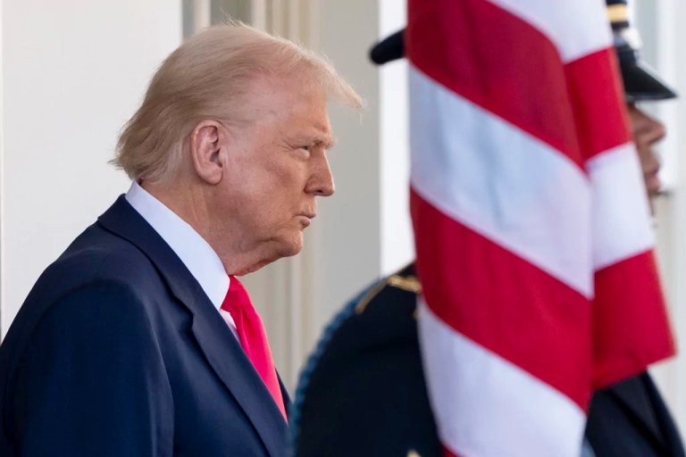 President Donald Trump waits for the arrival of Ireland's Prime Minister Micheal Martin at the White House in Washington, Wednesday, March 12, 2025.
