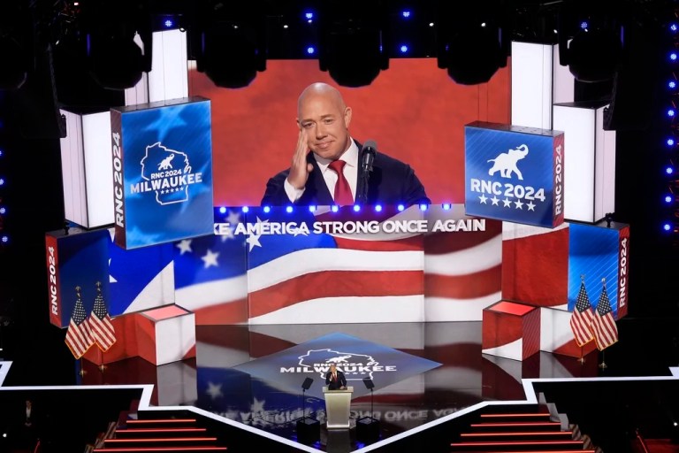 Rep. Brian Mast, R-FL., speaks during the Republican National Convention Wednesday, July 17, 2024, in Milwaukee. (AP Photo/Morry Gash)