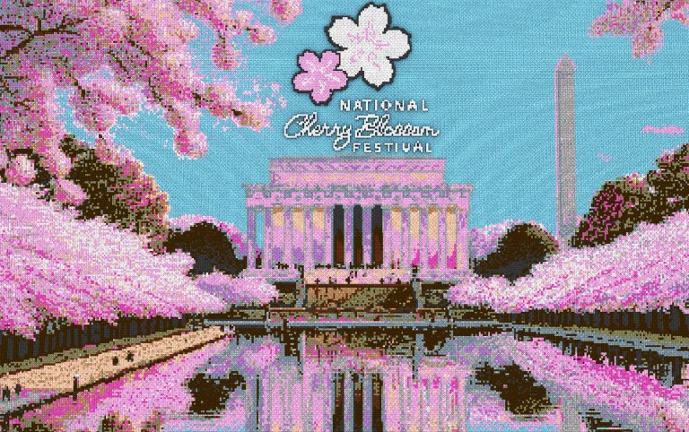 LEGO cherry blossom mosaic rendering.