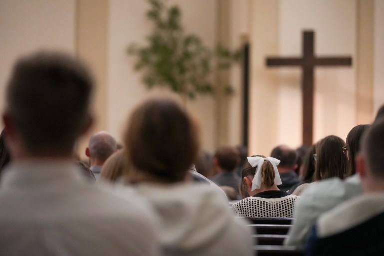 A congregation attends a Community Church of Seminole service on Sunday, Feb. 23, 2025, in Seminole, Texas.