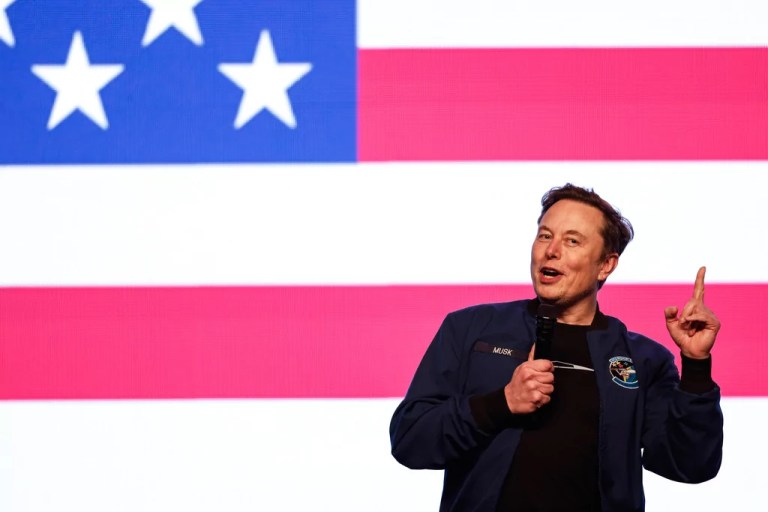 Elon Musk speaks at a town hall Sunday, March 30, 2025, in Green Bay, Wisconsin.