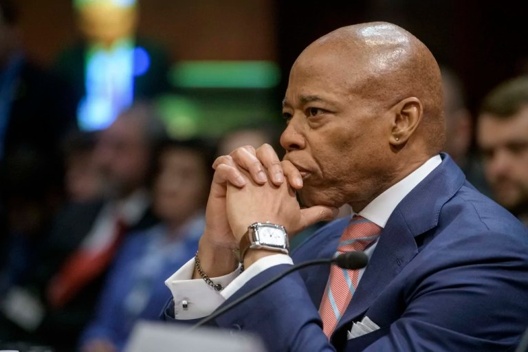 New York City Mayor Eric Adams takes his seat at the witness table during a House Committee on Oversight and Government Reform hearing with Sanctuary City Mayors on Capitol Hill, Wednesday, March 5, 2025, in Washington.