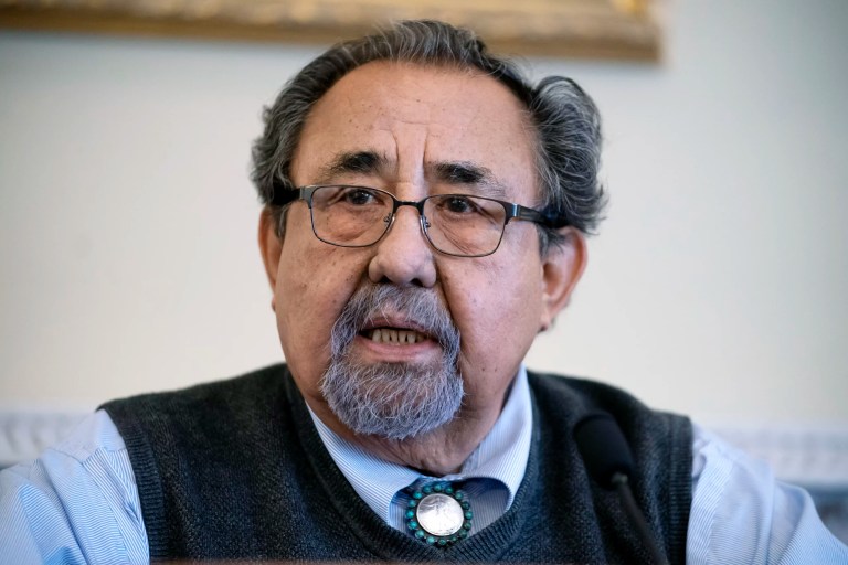 House Natural Resources Committee Chairman Raul Grijalva (D-AZ) speaks at the Capitol in Washington, March 28, 2022. Grijalva announced Tuesday, April 2, 2024 that he has been diagnosed with cancer, but he said he is continuing to work as he undergoes treatment.