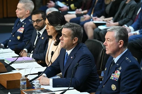 (L-R) Director of the National Security Agency, Gen. Timothy Haugh; FBI Director, Kash Patel; Director of National Intelligence, Tulsi Gabbard; CIA Director, John Ratcliffe; and Director of the Defense Intelligence Agency, Lt. Gen. Jeffrey Kruse testify before the Senate Intelligence Committee hearing on "Worldwide Threats," on Capitol Hill in Washington, DC, on March 25, 2025.