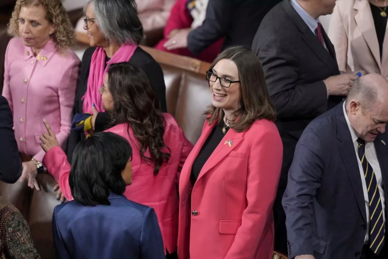 Rep. Sarah McBride, D-Del., arrives in the House Chamber before President Donald Trump arrives to address a joint session of Congress at the Capitol in Washington, Tuesday, March 4, 2025.