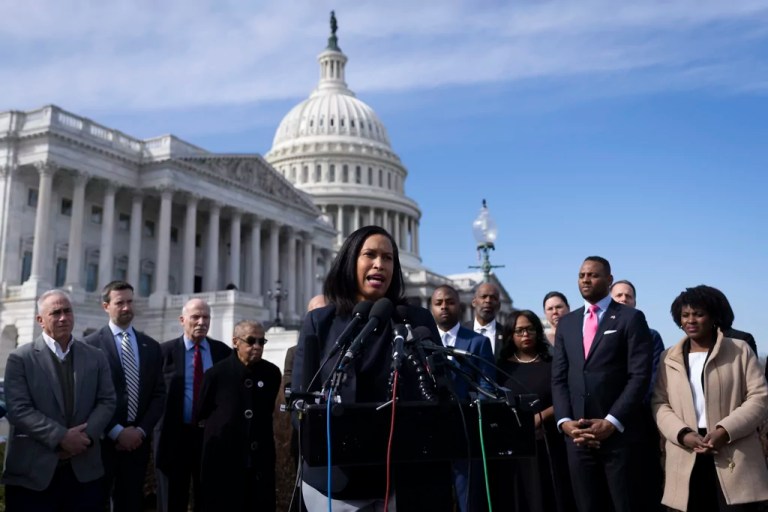 District of Columbia Mayor Muriel Bowser speaks at a news conference to address the impact of the proposed continuing resolution, on Capitol Hill in Washington.