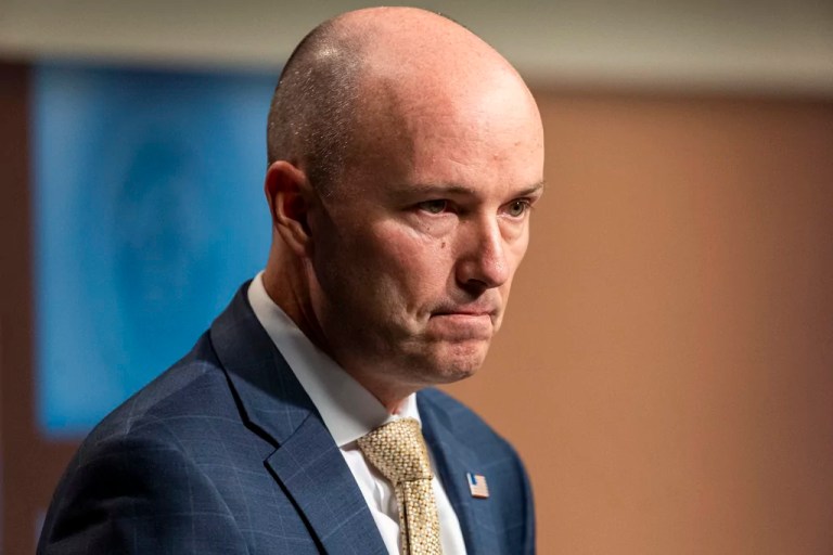 Gov. Spencer Cox (R-UT) listens to a question at his monthly news conference in Salt Lake City, Utah, Thursday, Sept. 19, 2024.