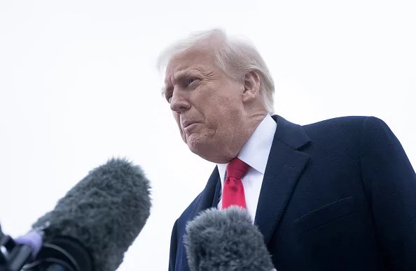 US President Donald Trump speaks to the press about the conflict in Ukraine before boarding Air Force One at Andrews Air Force Base March 14, 2025, in Maryland. Trump is spending the weekend at his Florida Mar-a-Lago resort.