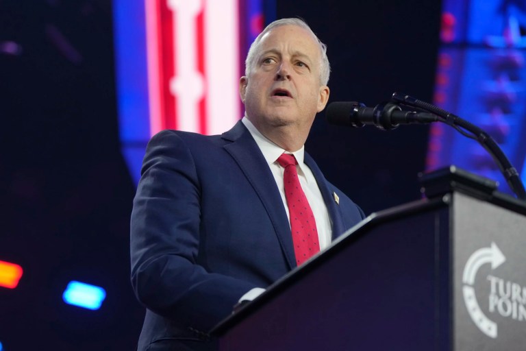 Chairman of the Republican National Committee Michael Whatley speaks at AmericaFest, Sunday, Dec. 22, 2024, in Phoenix, Arizona.