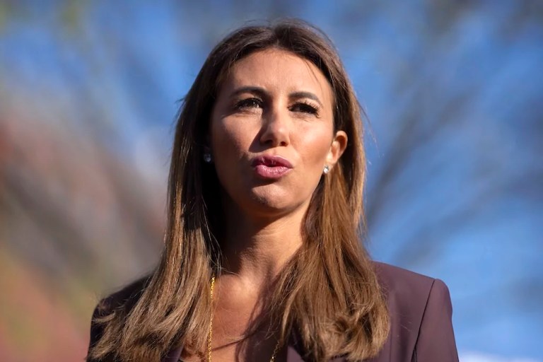 Alina Habba, President Donald Trump's pick to be the interim U.S. Attorney for New Jersey, speaks with reporters outside the White House, Wednesday, March 26, 2025, in Washington.