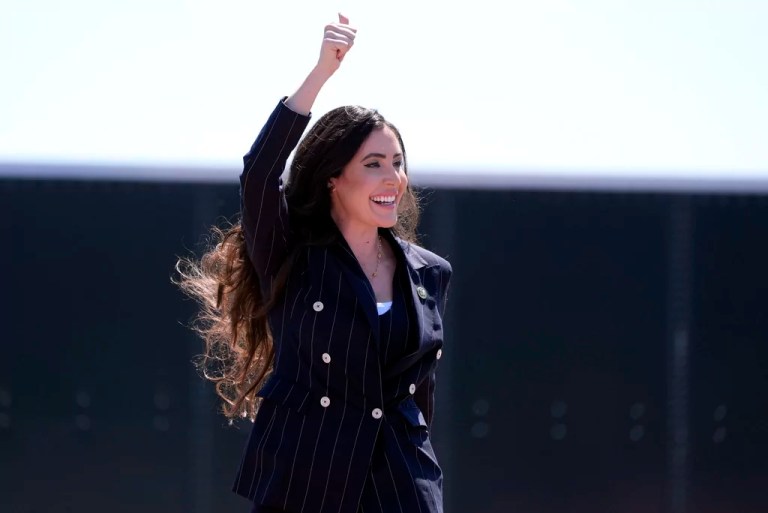 Rep. Anna Paulina Luna, R-Fla., arrives before Republican presidential nominee former President Donald Trump speaks at a campaign event at Wilmington International Airport, Saturday, Sept. 21, 2024, in Wilmington, N.C. (AP Photo/Alex Brandon)