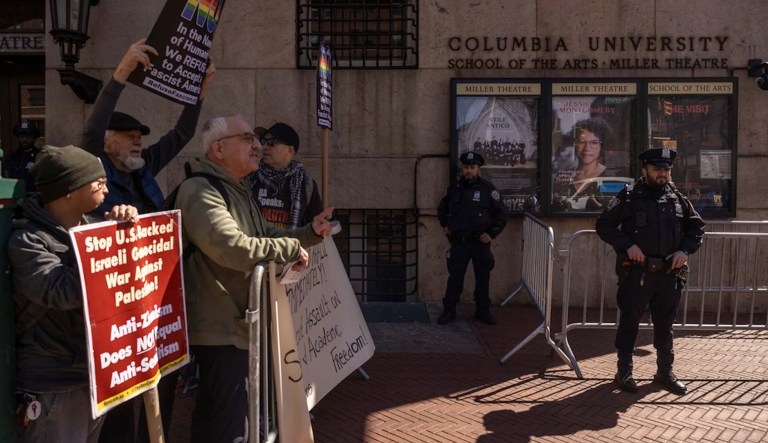 Protesters demonstrate in support of Palestinian activist Mahmoud Khalil outside Columbia University, Monday, March 10, 2025, in New York.