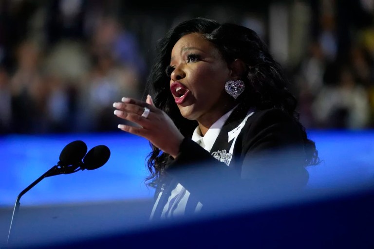 Rep. Jasmine Crockett (D-TX) speaks during the first day of Democratic National Convention, Monday, Aug. 19, 2024, in Chicago.
